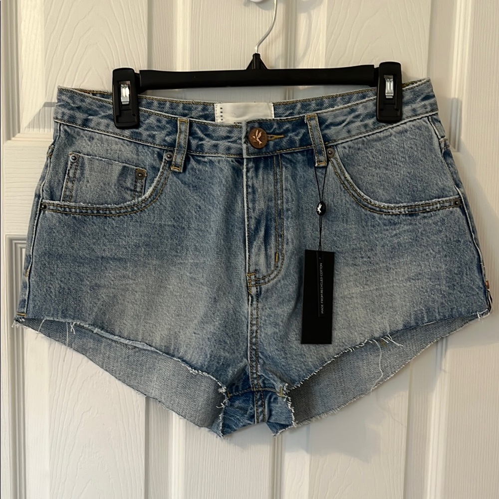 One Teaspoon Blue Jean Shorts Distressed High-Waisted
